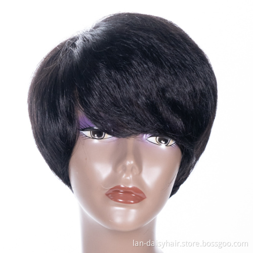 Virgin  Hair 14 Inches Brazilian Straight  Human Hair Wigs for Black Woman   Cuticle Aligned  Machine Made Bob Wig Short Curl